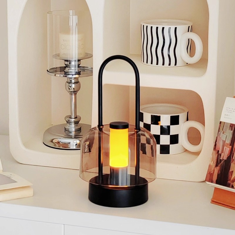 Creative Touch Decorative Lamp Internet Celebrity Camping Style Portable Candlestick Lamp Rechargeable Three-Color Stepless Dimming Atmosphere Night Light