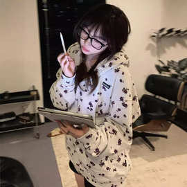 华棉美式高街碎花拉链开衫卫衣女春秋宽松设计感小众百搭薄款外套