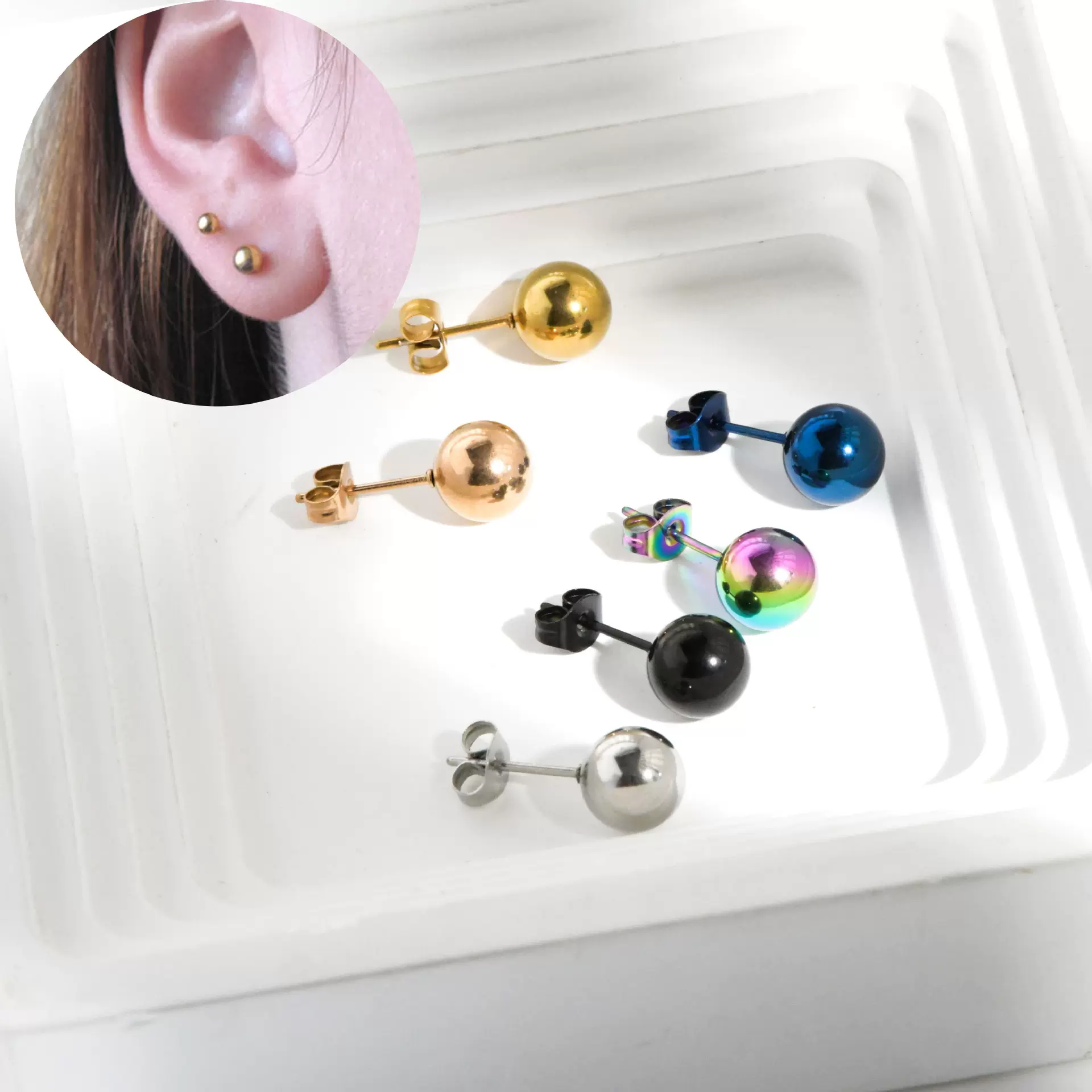 欧美简约豆豆耳钉不锈钢情侣日常养耳洞圆球百搭钢球耳骨钉仙女