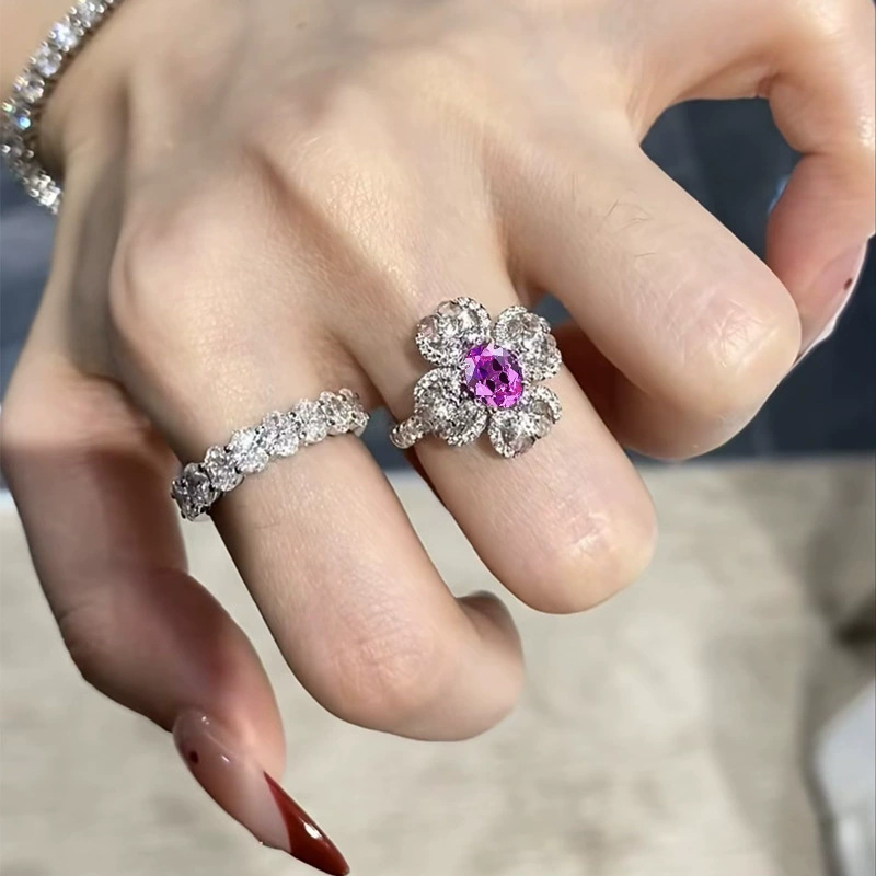 Longlong Gold Jewelry 2025 новый S925 серебро высокой углеродной алмазной розовой 6*8мм овальное яйцевидное кольцо для женщин прямой эфир