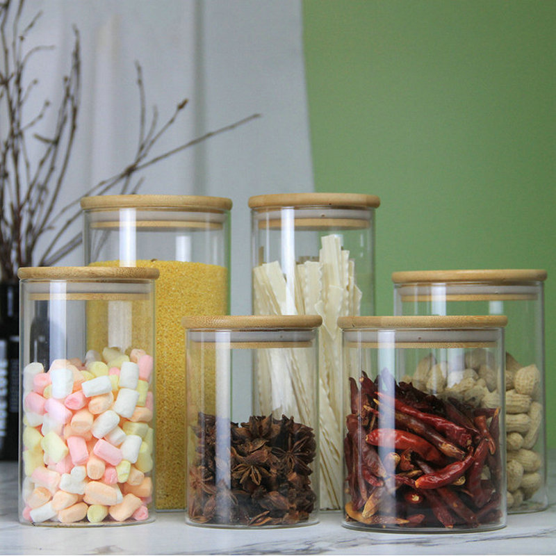 Fábrica de procesamiento personalizado de alta borosilicona de vidrio tanque de almacenamiento tanque de sellado cereales caramelos de té botella de almacenamiento de cocina