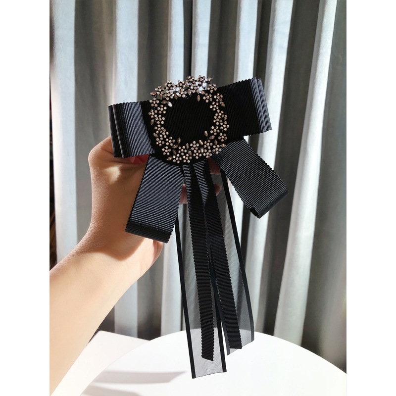 Estilo coreano de moda nueva cinta decorativa pajarita mujer negro estilo Chanel francés diseño arco broche Accesorios