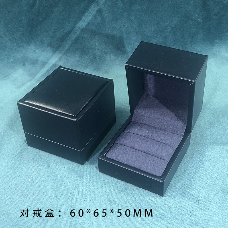 Caja de anillo * caja de borde convexo de piel de oveja azul oscuro_2