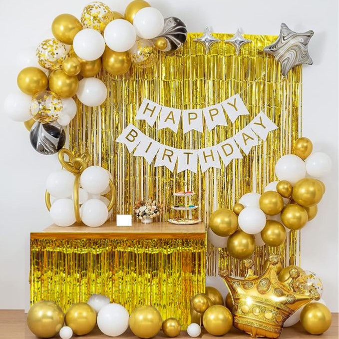 Decoración para fiestas, guirnalda dorada transfronteriza, juego de cortinas de globos, decoración para escenarios de cumpleaños