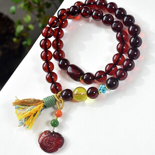Natural Baltic Blood Purple Double Circle Bracelet Water Purified Blood Purple wine red Two Circles Blood Purple Beeswax Live for 9mm