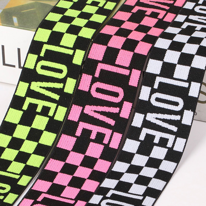 厂家现货 LOVE格子提花松紧带4CM彩色仿尼龙裤腰裙头内裤高弹橡筋