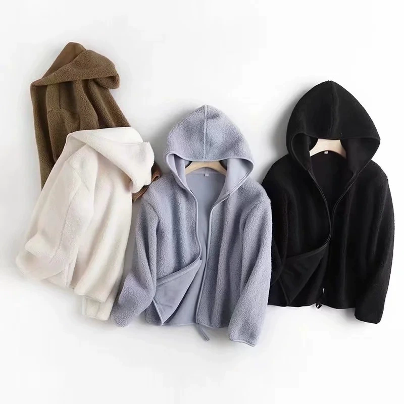 Новая женская куртка из овечьей шерсти на осень/зиму, укороченный флисовый топ с дополнительным утеплением и утолщенный кардиган с капюшоном 430644