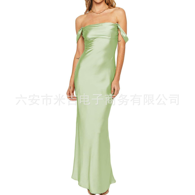 Foreign Trade Elegant Satin Strapless Pleated Backless Long Dress Women's Strapless Strapless Sleeveless Slim Bridesmaid Evening Dress Foreign Trade Elegant Satin Strapless Pleated Backless Long Dress Women's Strapless Strapless Sleeveless Slim Bridesmaid Evening Dress