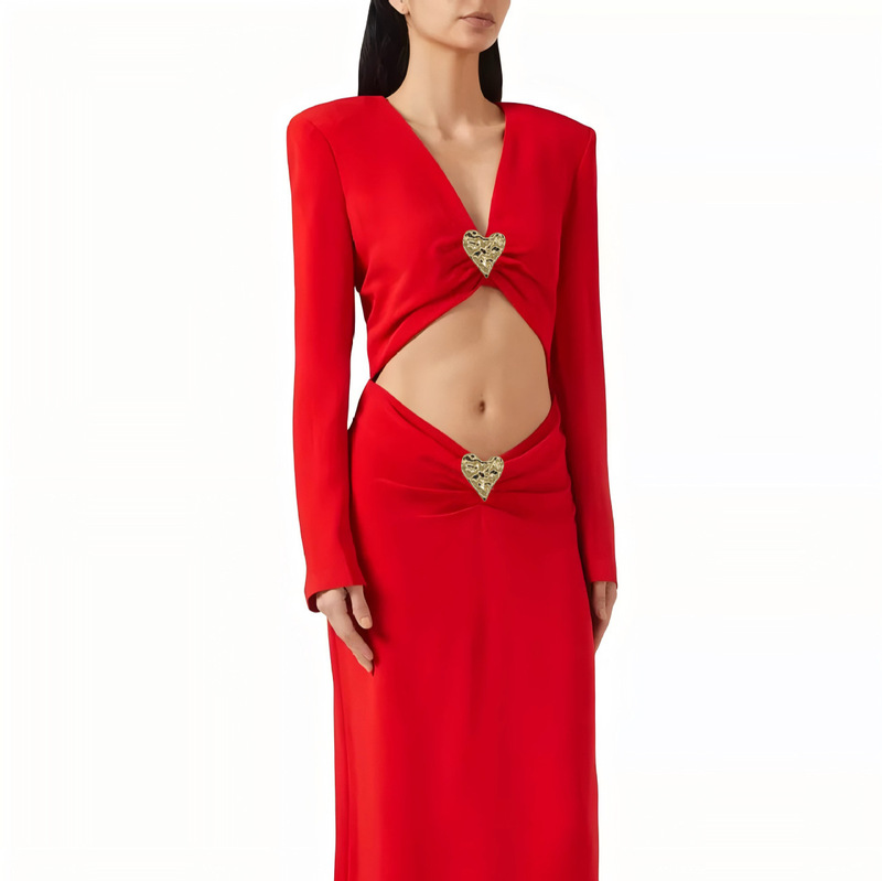Cross-border AliExpress new long sleeve slim split long skirt red dress Christmas evening dress wholesale
