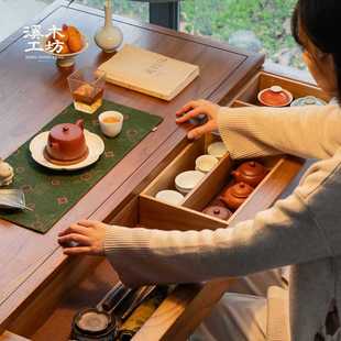 ✅ Balcony Sliding Tea Table for Home Use, New Chinese Style, Small Rock Slab, Pull-Out, Extendable, Solid Wood, Simple Tea Brewing