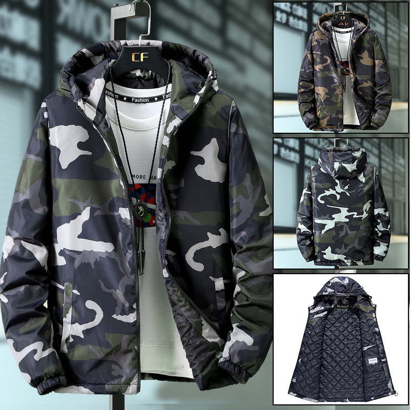Herrenbekleidung Baumwollmantel Herbst und Winter Camouflage dicker Mantel Baumwolljacke Teenager gutaussehend trendige Mittelschüler warme Jungenjacke_voghion.com