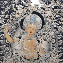 厂家批发复古织锦唐卡刺绣画文殊菩萨西藏黄金字画织锦一件代发