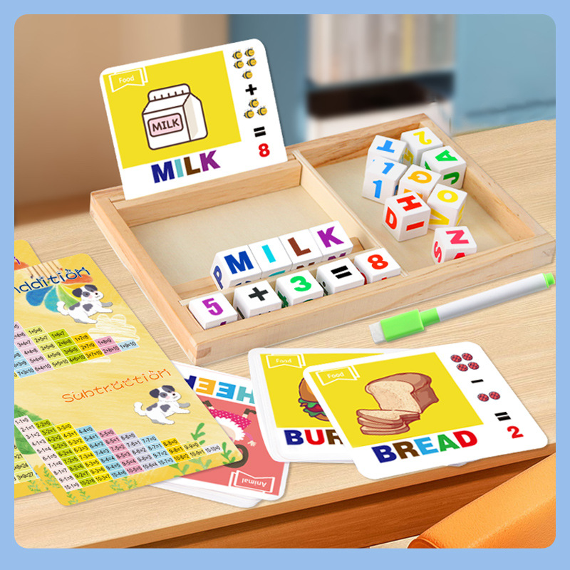 Children's Word Spelling Pk Game Wooden Block Building Blocks Letter Matching Toys Early Education Addition and Subtraction Arithmetic Training Blocks