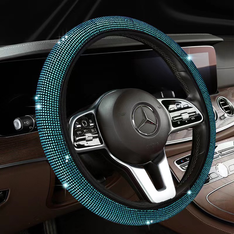 Car Steering Wheel Protective Cover, Universal Rhinestone-Encrusted Steering Wheel Cover, Elastic, No Inner Ring, Fully Covered with Rhinestones, Car Handle Cover