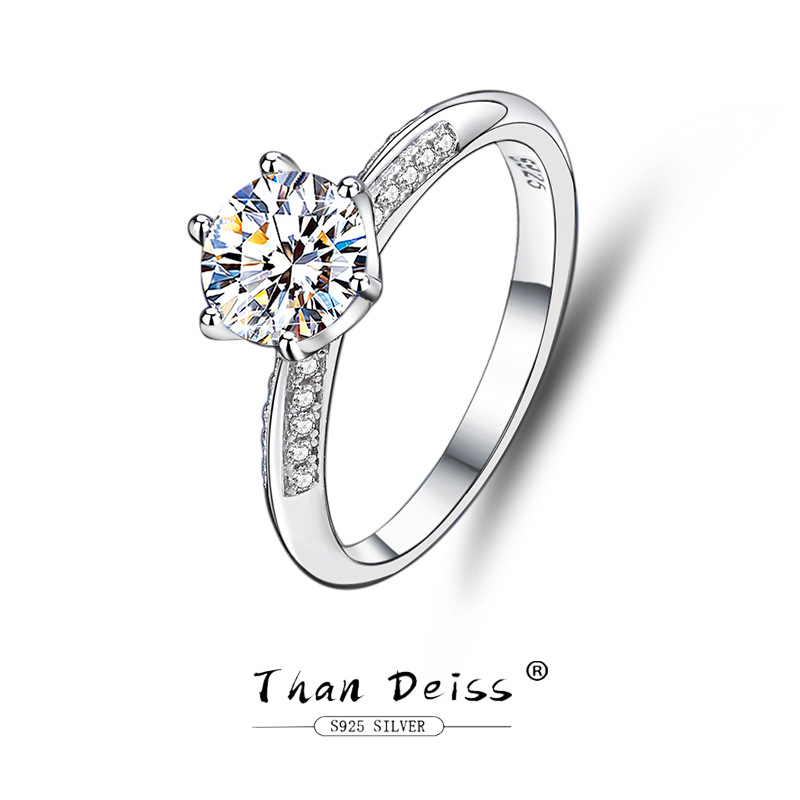 S925 sterling silver half moissanite ring women's classic 1 karat six-claw diamond ring moissanite engagement proposal