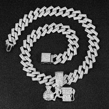 跨境嘻哈吊坠项链美金钱袋吊坠配满钻古巴链网球链潮流饰品批发