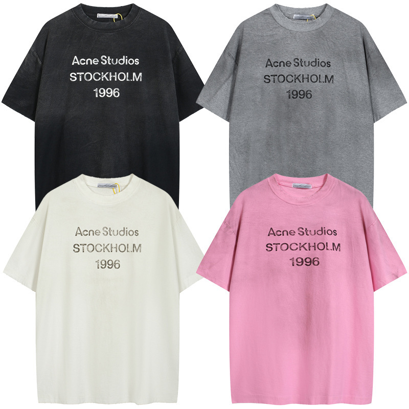 Cross-Border Trendy Brand Ac1996 Distressed Letter Print Short-Sleeve Loose-Fitting Unisex Couple T-Shirt with Round Neck Casual Half-Sleeve Shirt