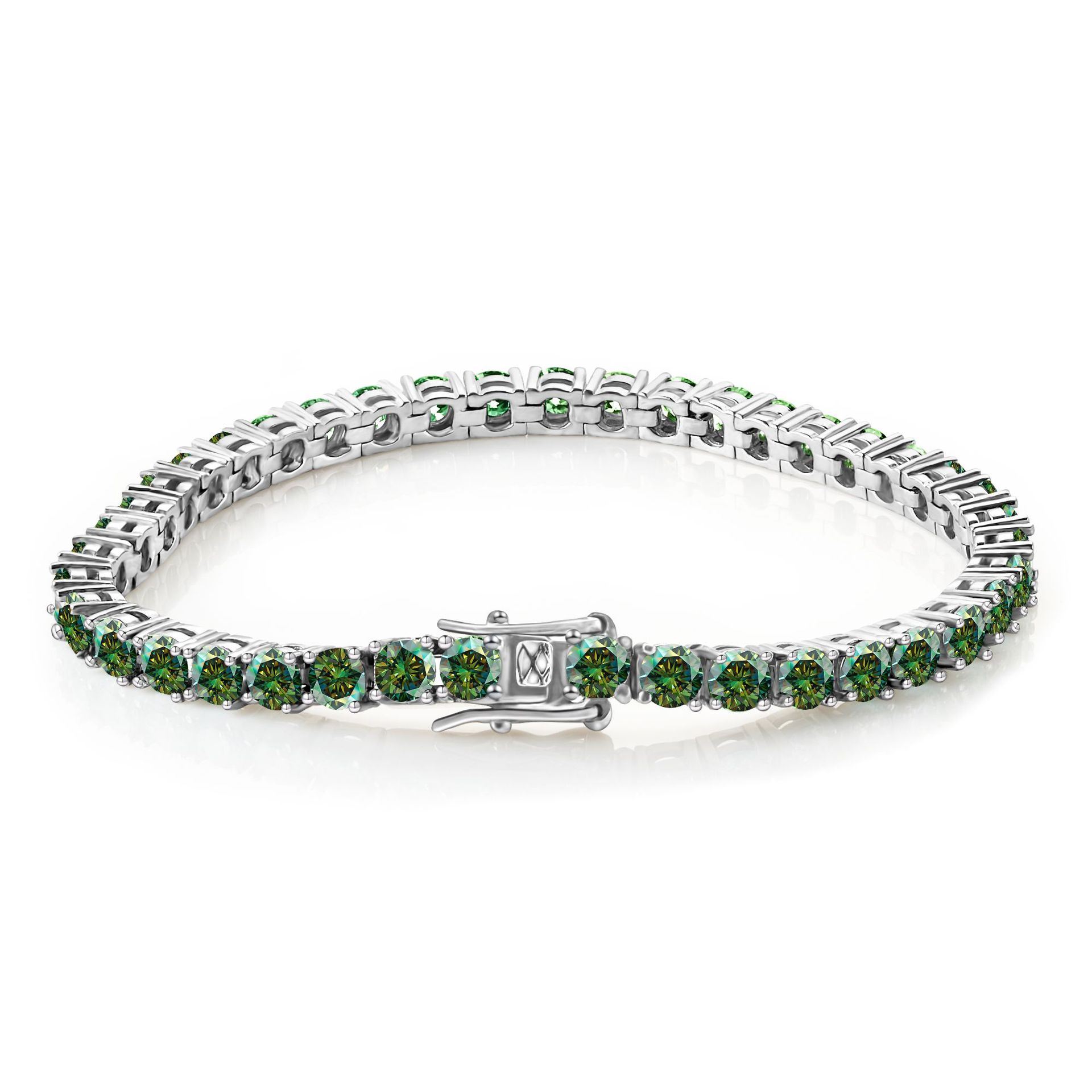 Brazalete de piedra de moissan de 5MM nueva mujer azul verde plata esterlina completa perforación simple nicho de moda ligera cadena de tenis de lujo