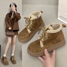 学生厚底韩版叠穿百搭加绒马丁靴女2025春夏新款棉鞋加绒保暖短靴