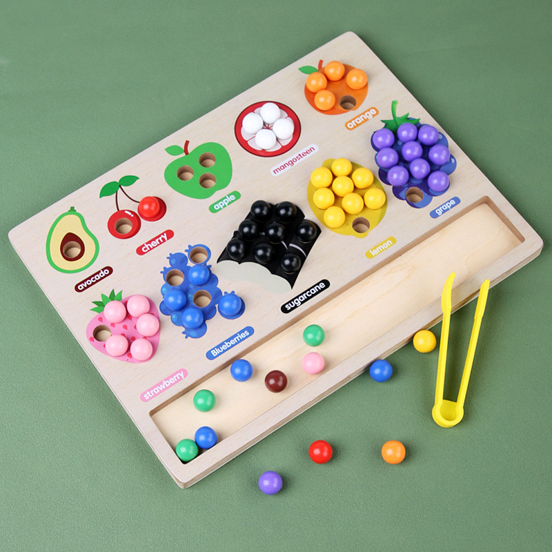 Montessori de madera divertido fruta clasificación matching clip beads bebé color cognición fina mano acción Juguetes
