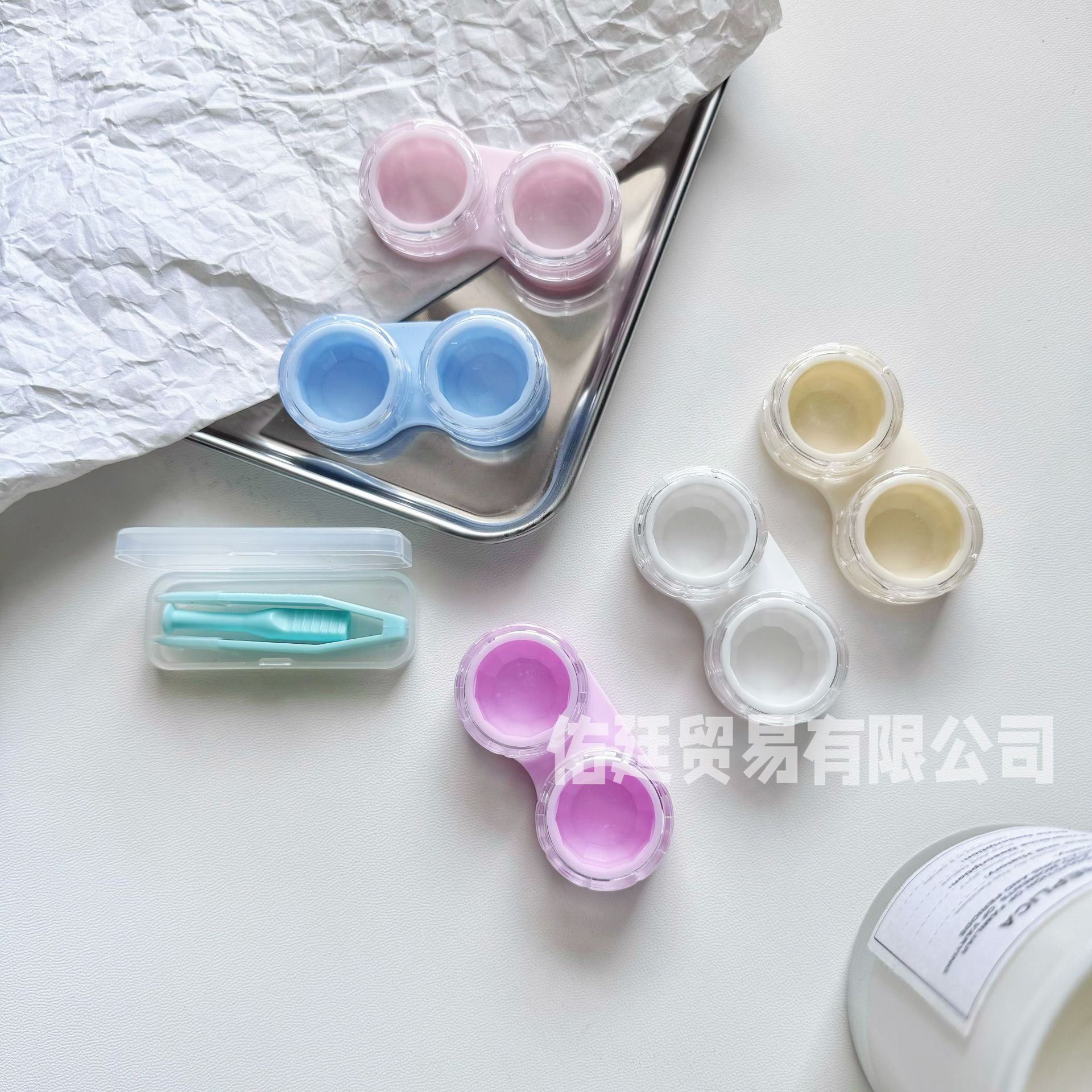 透明盖子PP单个双联盒隐性眼镜美瞳收纳伴侣盒子便携小巧简约批发
