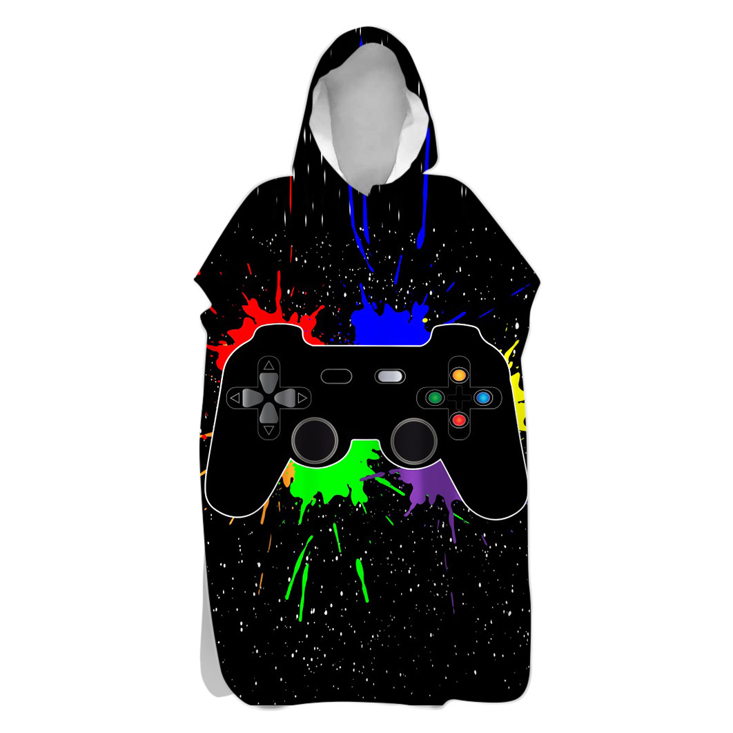 2-day hair double-sided velvet gamepad cartoon quick-drying Cape bath towel diving jacket outdoor swimming hooded bathrobe