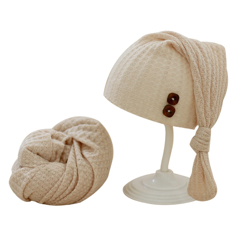 Transfronterizos nuevos niños Fotografía ropa bebé foto WRAP hilado bebé cola larga punto houndstooth sombrero + paño de abrigo