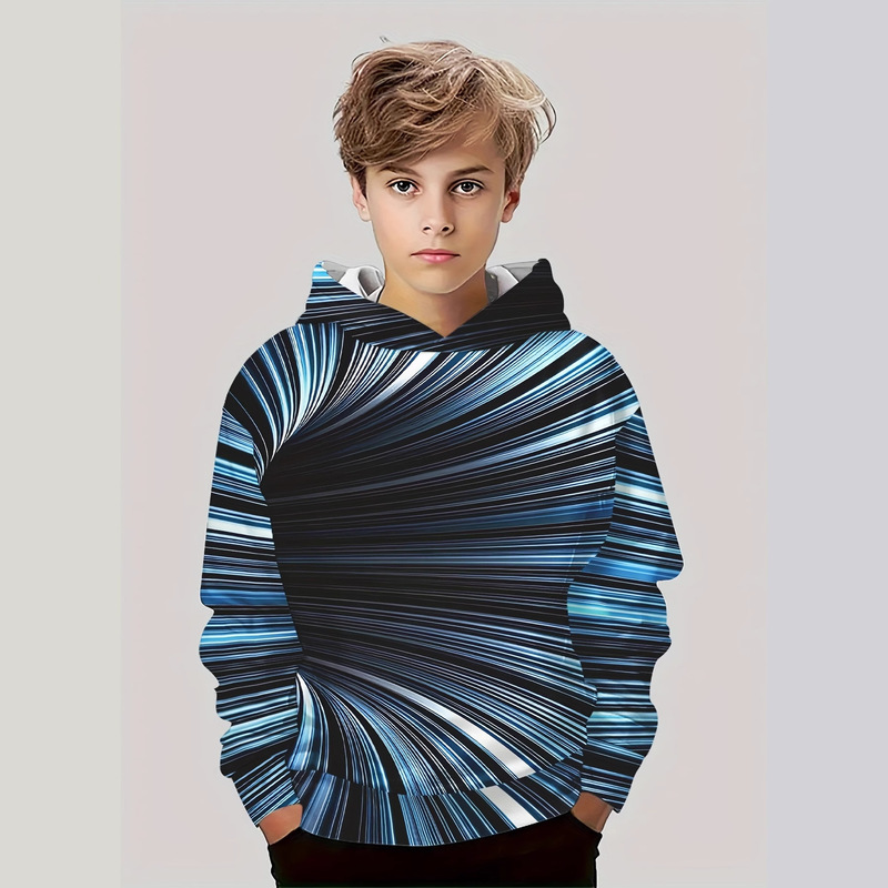 Trendy Fashion Spring and Autumn Season Children's Hoodie with Hollow Lines 3D Digital Print Pattern, Comfortable and Casual Suitable