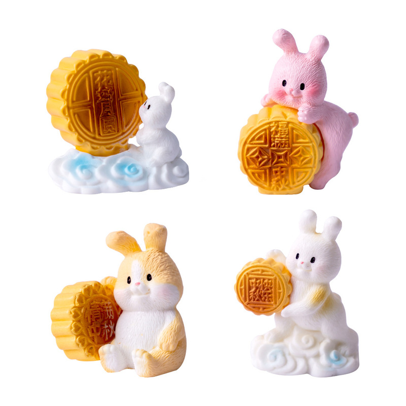 微景観かわいい中秋節月餅兎兎兎DIY装飾品掛け部品ギフトボックス車載デスク小置物|undefined