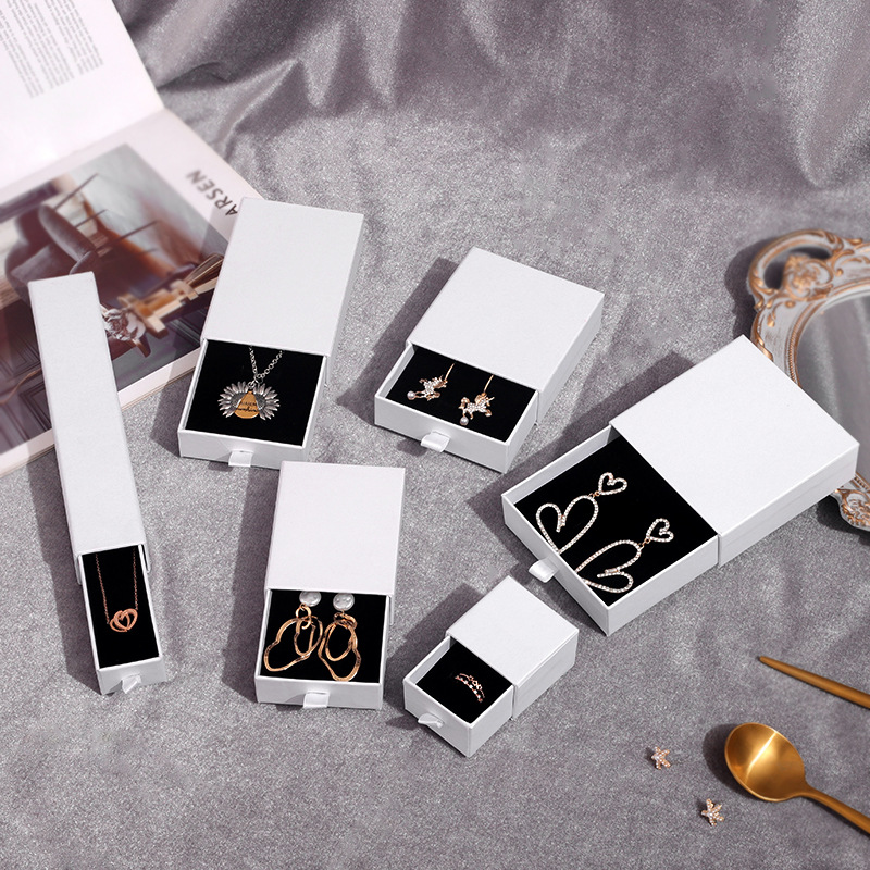白色礼盒抽屉首饰包装盒戒指耳钉饰品盒吊坠礼品盒收纳饰品盒logo
