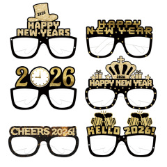 跨境亚马逊新年装饰2025黑金纸质眼镜创意场景布置道具派对用品