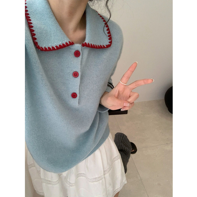 Mu Si 100% Pure Wool Polo Collar Knit Sweater for Women, Loose and Soft Miu-Style Wool Sweater Puyuan M6560 Mu Si 100% Pure Wool Polo Collar Knit Sweater for Women, Loose and Soft Miu-Style Wool Sweater Puyuan M6560