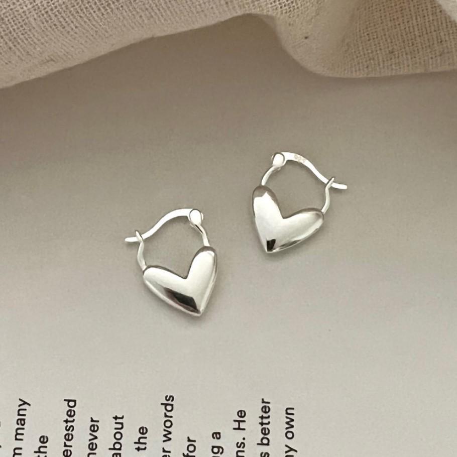 1 Pair Sweet Heart Shape Sterling Silver Plating Hoop Earrings display picture 3