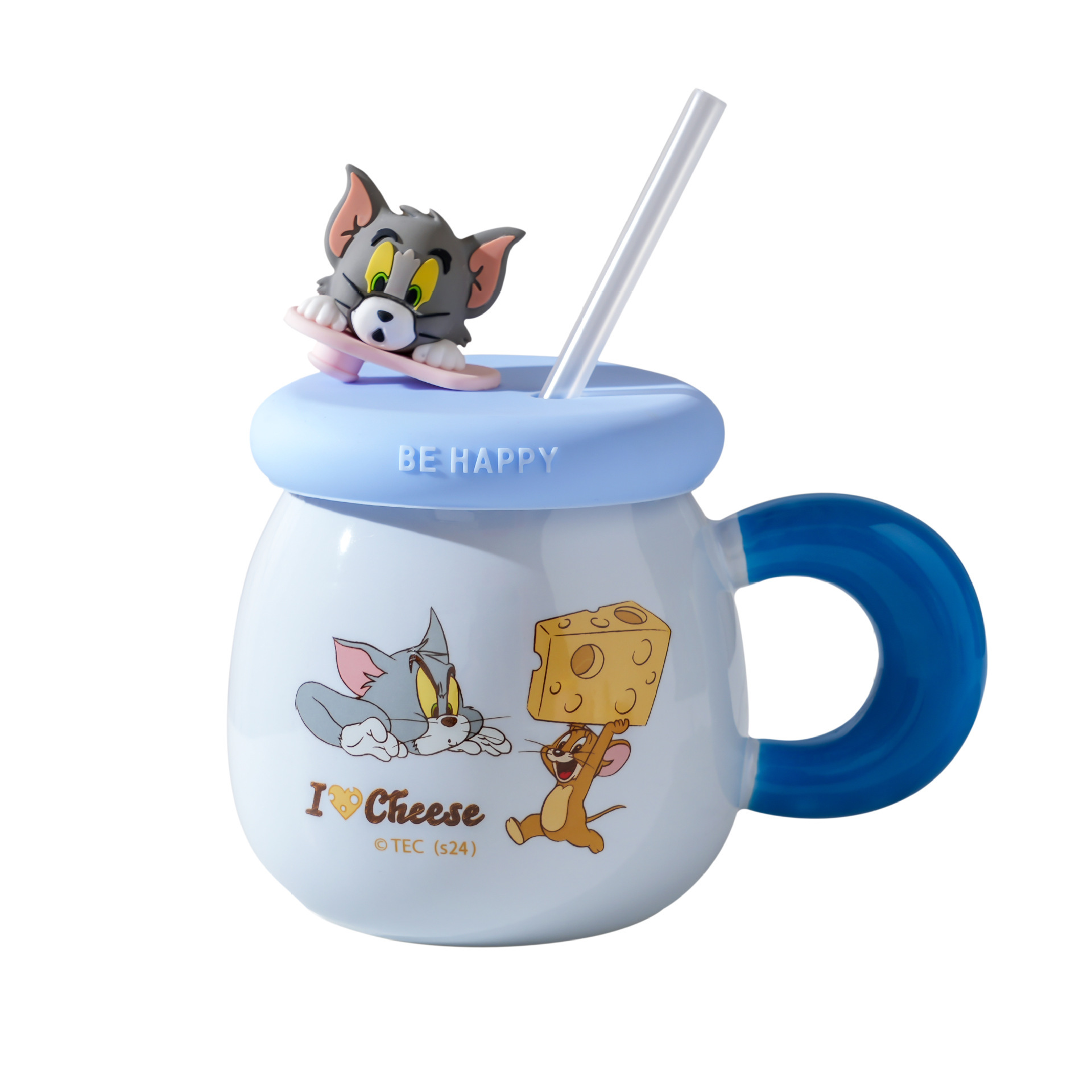 캐릭터 도자기 머그컵 뚜껑 빨대 세트 500ml