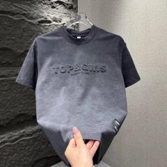 2025 夏の新デザイン半袖 Tシャツメンズアイスシルクライト高級絞り染め人気凹凸スチールプリント Tシャツ半袖
