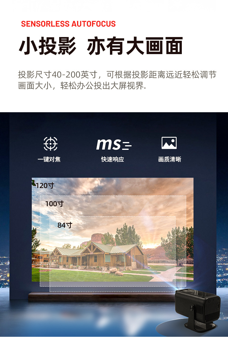Cross-border new product V1 projector: 1080P high-definition projector for bedroom wall projection, portable gun barrel for office, home and outdoor use pic 7
