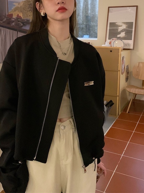 美式复古立领棒球服短款外套女早秋季设计感小个子bf风飞行员夹克|undefined