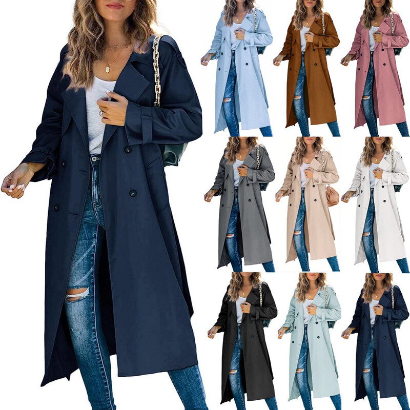 In stock! Amazon independent station cross-border European and American women's winter and autumn trench coat foreign trade 2023 coat Women's