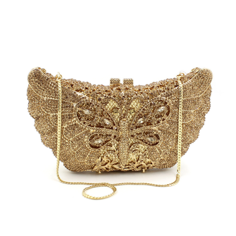 Fábrica de una bolsa de perforación de cabello hueco metal de cristal bolsa de cena de diamantes bolsa de mano de mariposa bolso de diamantes rojo
