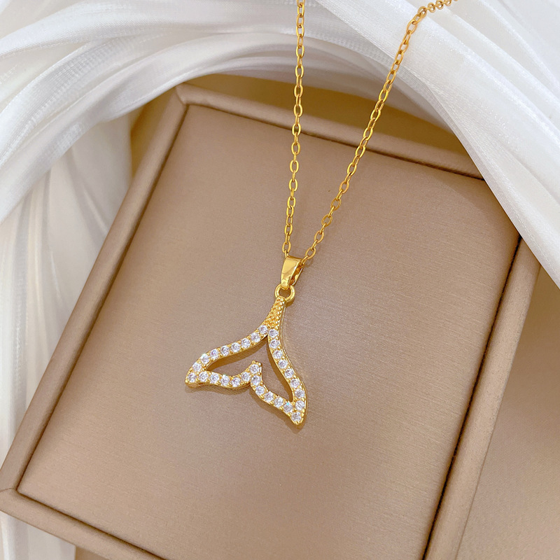 Zircon Fish Tail Necklace Elegant Gorgeous Full Diamond Jewellery_voghion.com
