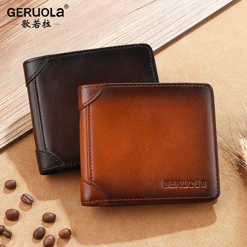 2025 nueva cartera de cuero auténtica para hombres cartera de gran capacidad corta horizontal cartera retro para hombres