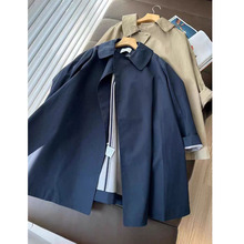 欧洲站女装南油高端深圳成熟气质女神范中长款深蓝色风衣外套秋季