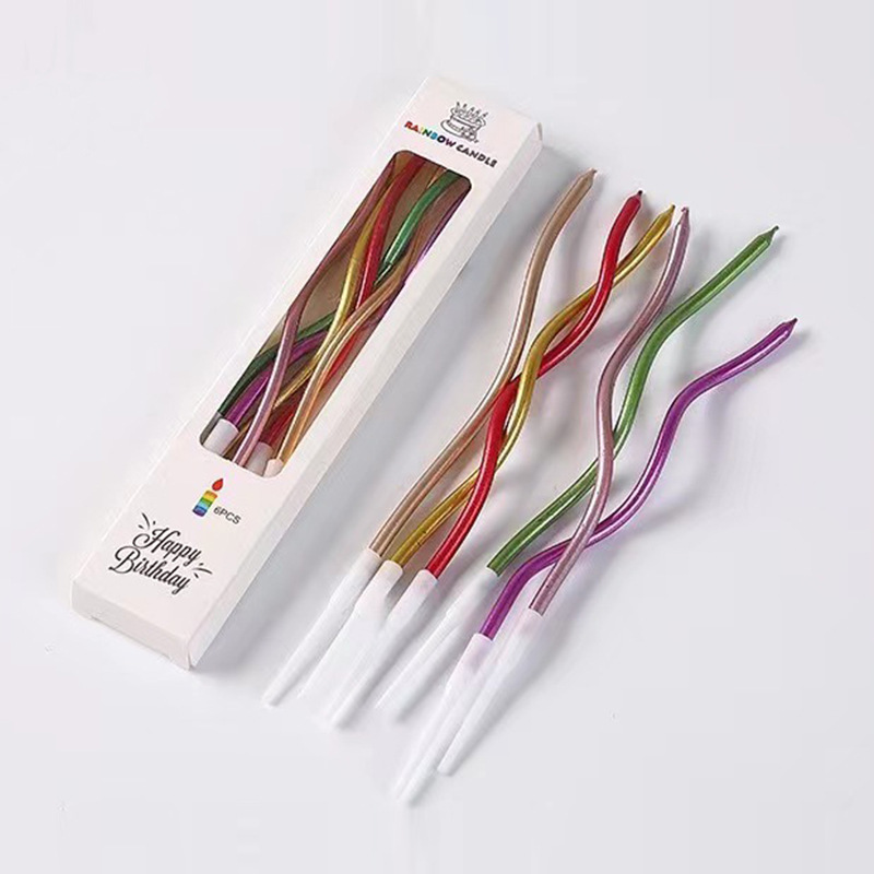 Fabricantes suministro pastel postre hornear pastelería decoración colorida vela curva oro aerosol Arco Iris cumpleaños vela al por mayor