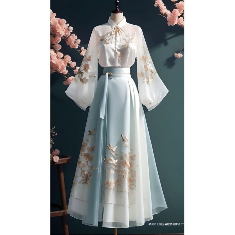 D6C2025 Summer New Chinese Style Song Dynasty Hanfu Cheongsam Improved Women's Suit Skirt Han Element Half Skirt Two Pieces