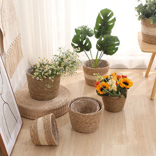 Woven Flower Pot Straw Cover Green Radish Succulent Rattan Flower Basket Style Flower Pot Dropshipping Manufacturer Aliexpress Independent Station