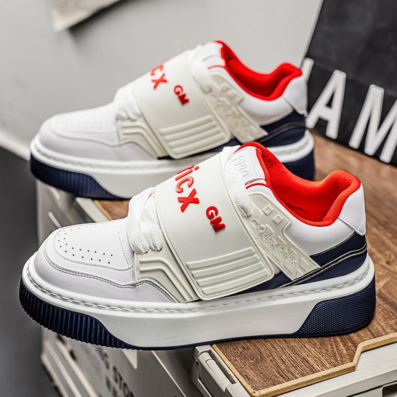 Una pieza de zapatos de hombre verano nueva tendencia casual zapatos de skate con velcro versión coreana de zapatos blancos deportivos de suela gruesa