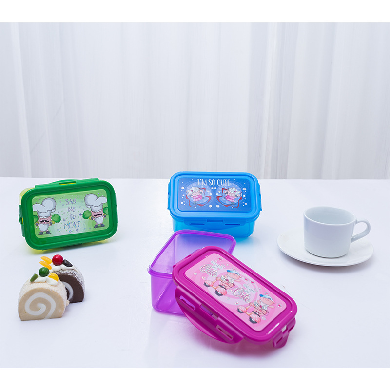 Comercio exterior transfronterizo retráctil flash colorido película de dibujos animados caja de preservación de frescura rectangular cuadrada redonda sellada caja de almacenamiento de bocadillos
