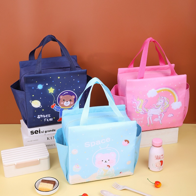 Bolsa de aislamiento térmico portátil de doble bolsillo de dibujos animados bolsas de almuerzo gruesas de aluminio bolsas de almuerzo para llevar al trabajo y la escuela bolsas de almuerzo bolsas de hielo transfronterizas