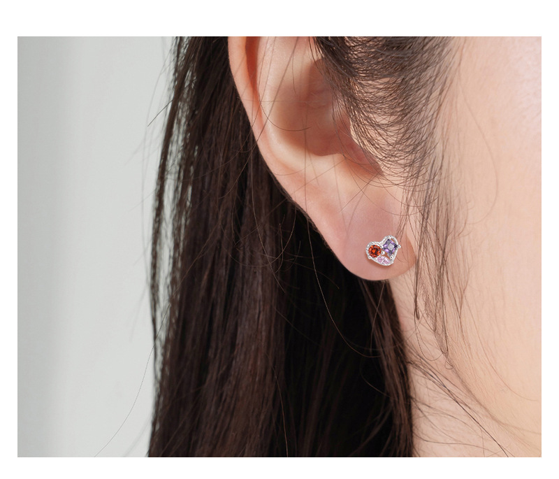 Fashion Heart Shape Sterling Silver Plating Zircon Ear Studs 1 Pair
