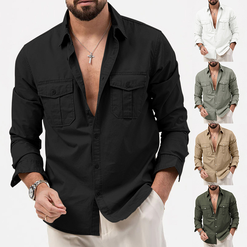 2024 New Men's Shirt Multi Pocket Casual Long Sleeve Top for Men_voghion.com
